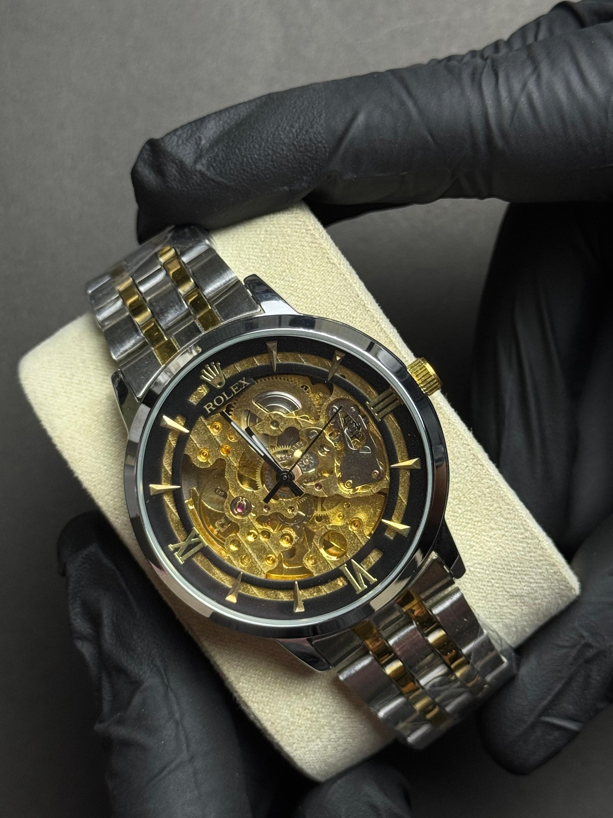 Rolex Skeleton Roman Golden Black | Automatic | Luxury Quality