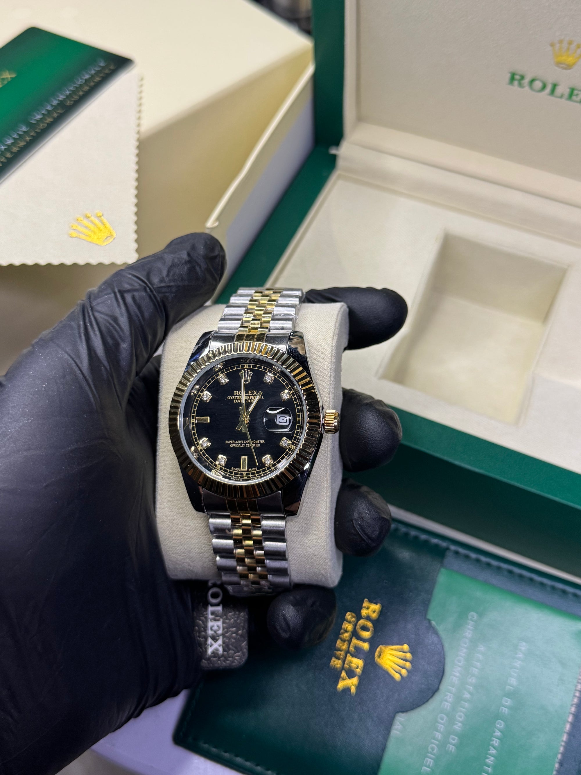 Rolex Oyster Perpetual | Double Tone Chain Black Dial | Premium Quality