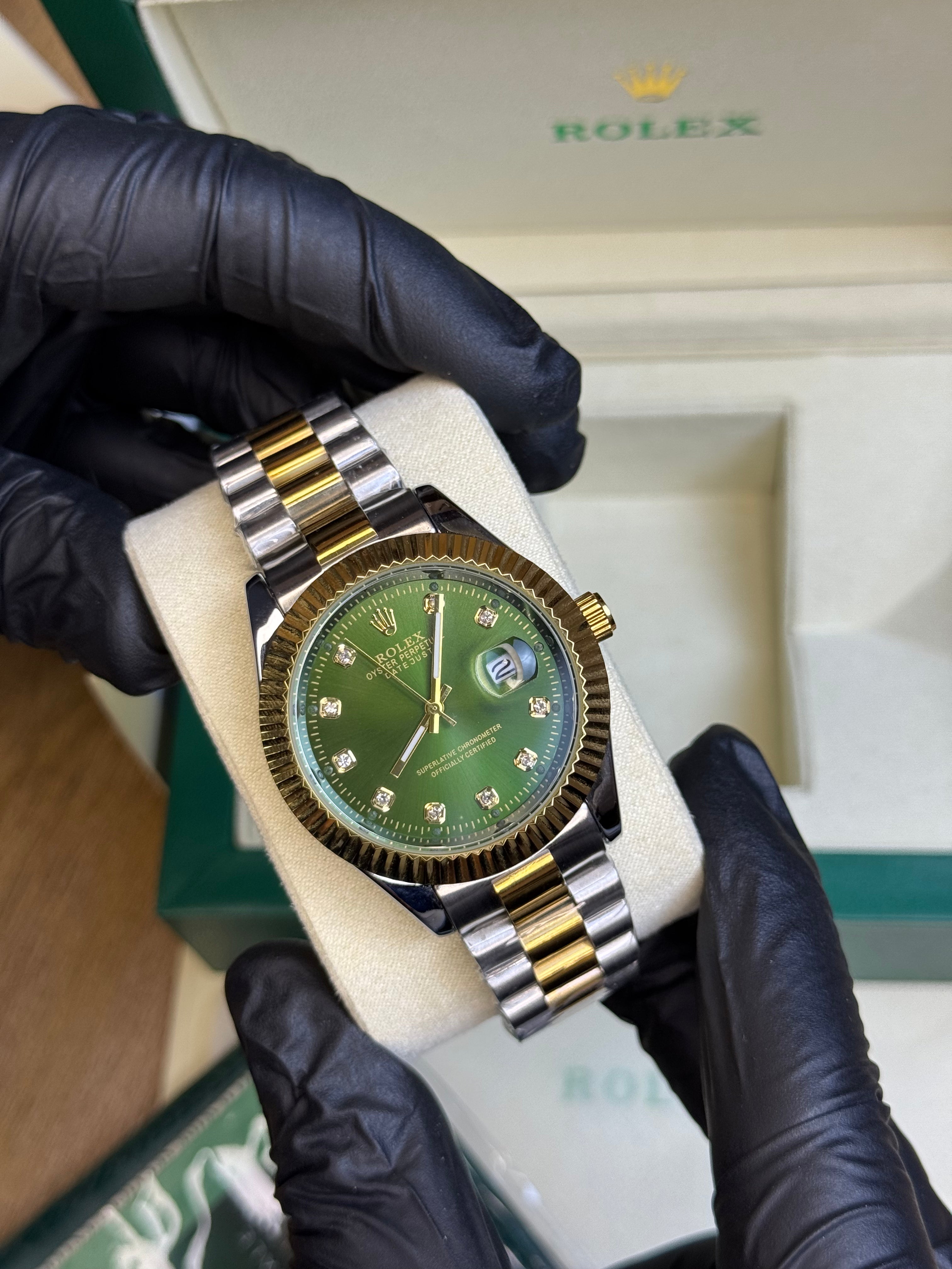 Rolex Oyster Perpetual | Double Tone Chain Green Dial | Premium Quality