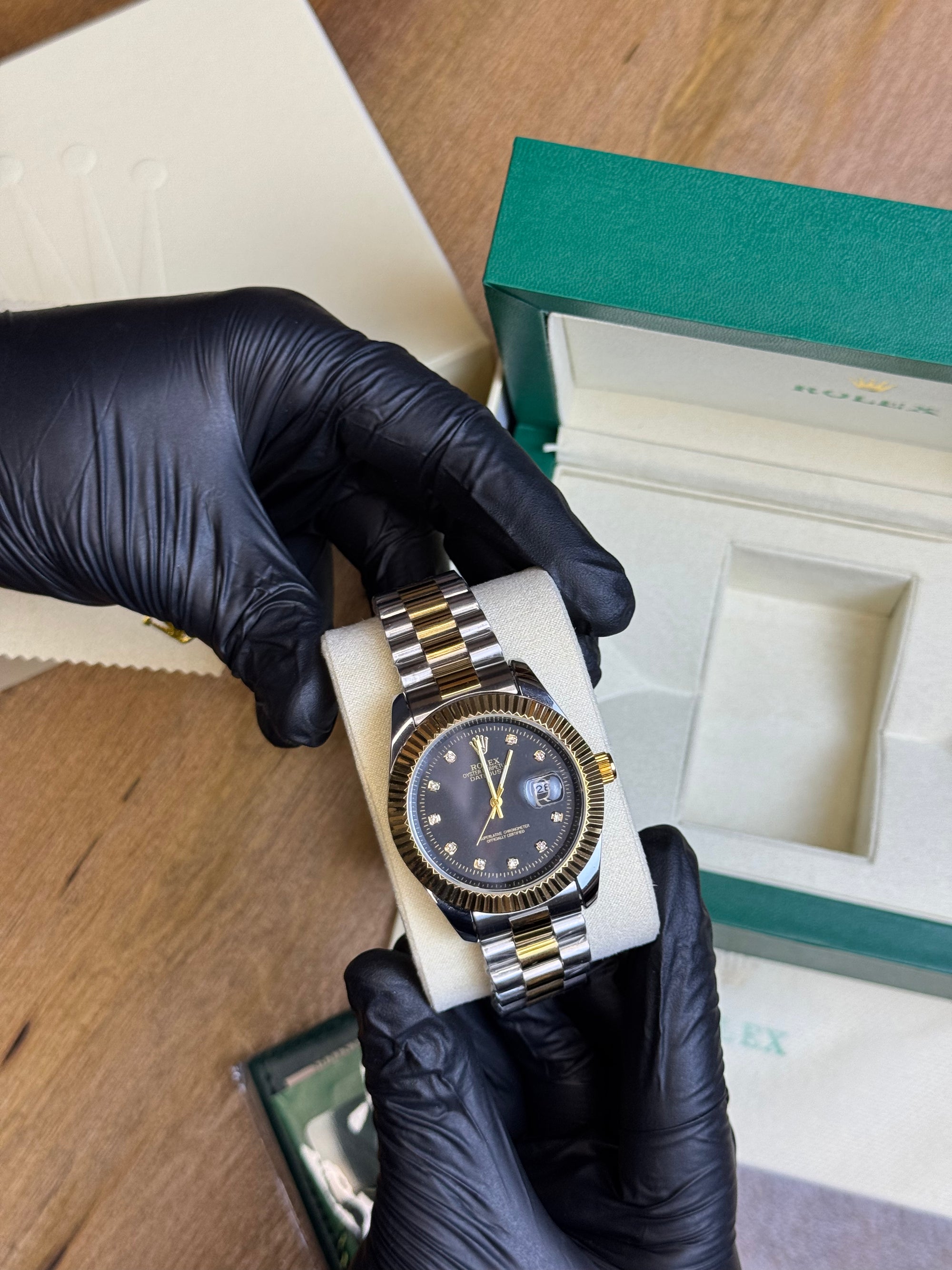 Rolex Oyster Perpetual | Double Tone Chain Black Dial | Premium Quality
