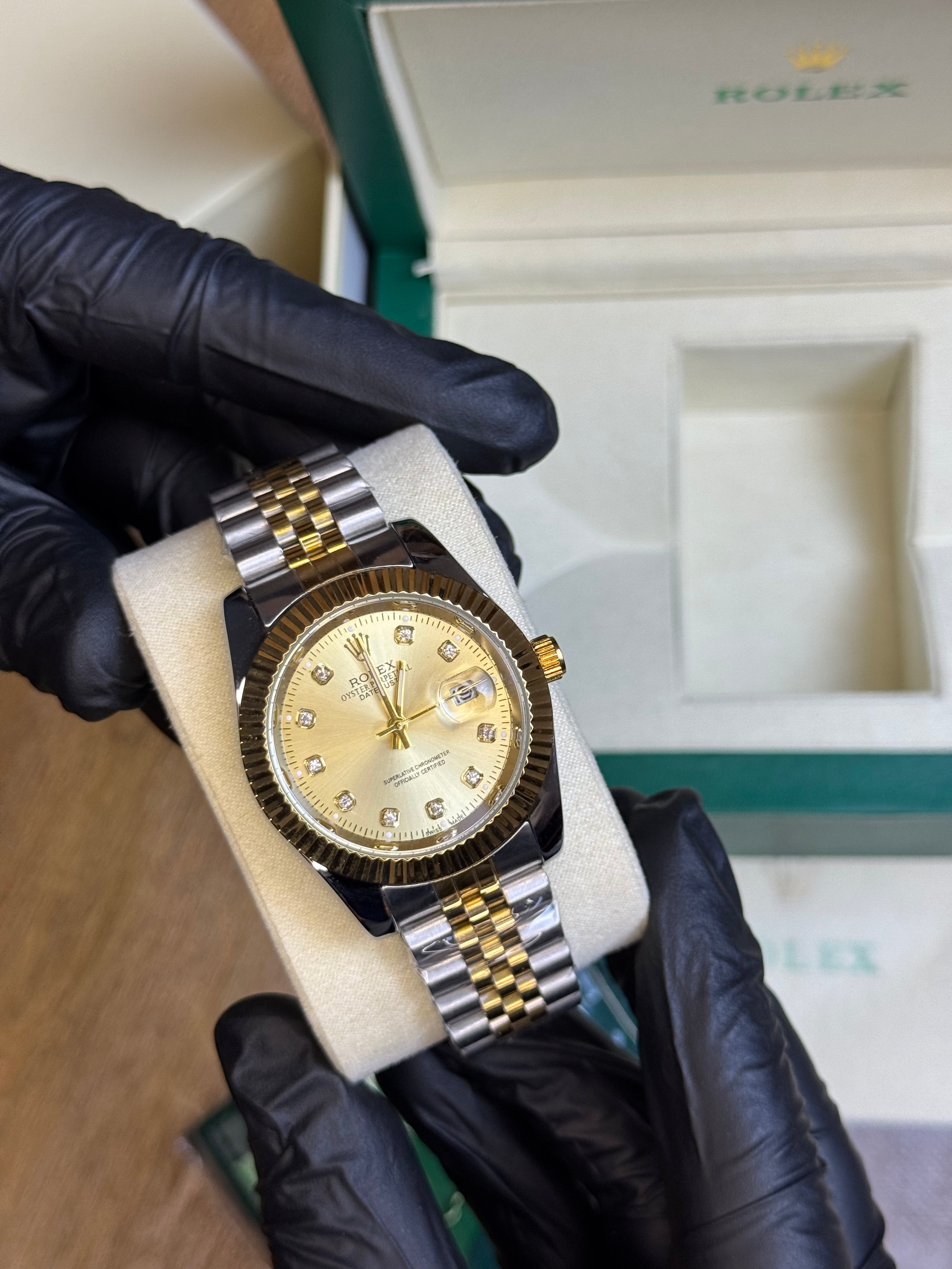 Rolex Oyster Perpetual | Double Tone Chain Golden Dial | Premium Quality