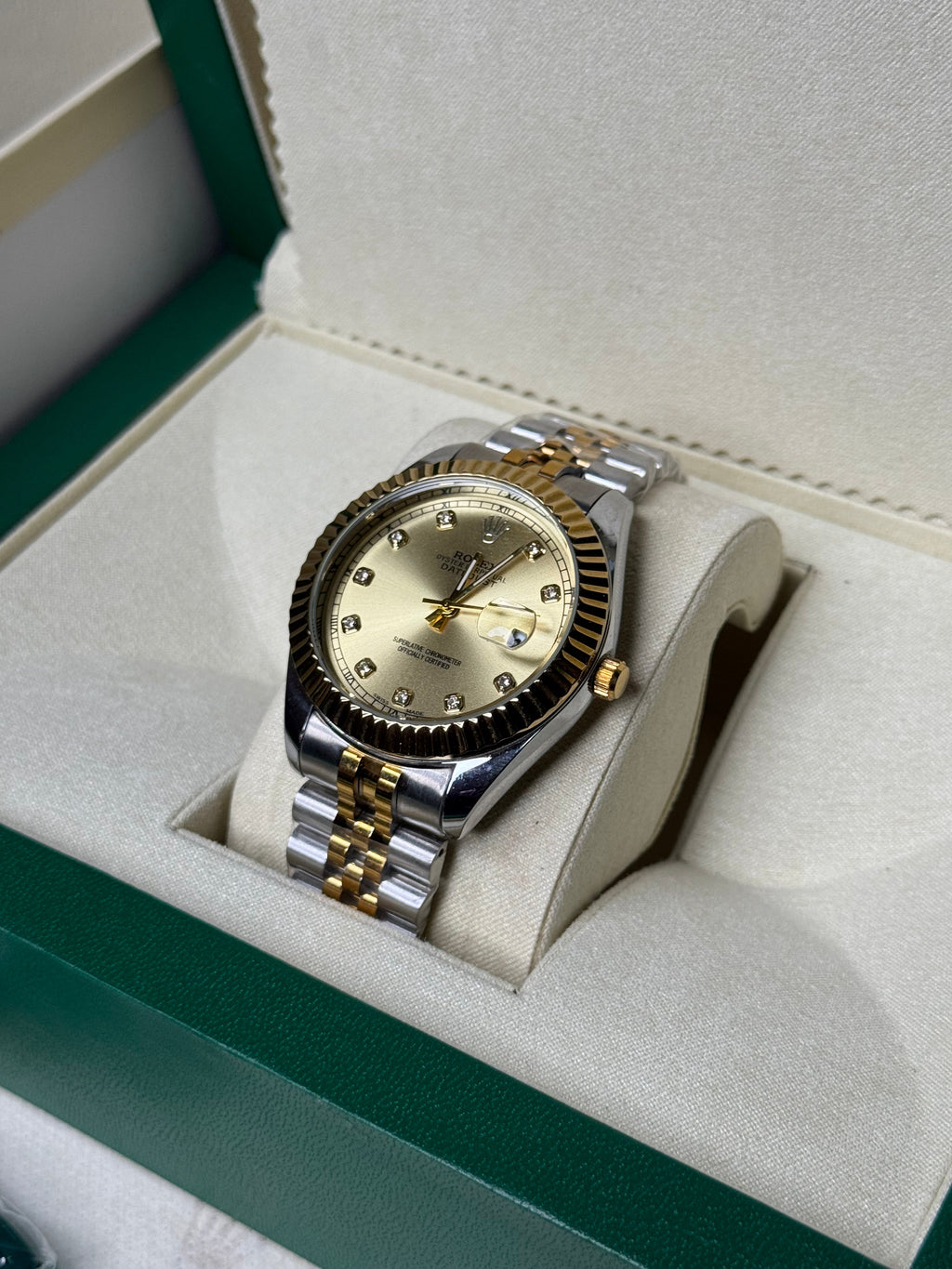 Rolex Oyster Perpetual | Double Tone Chain Golden Dial | Premium Quality