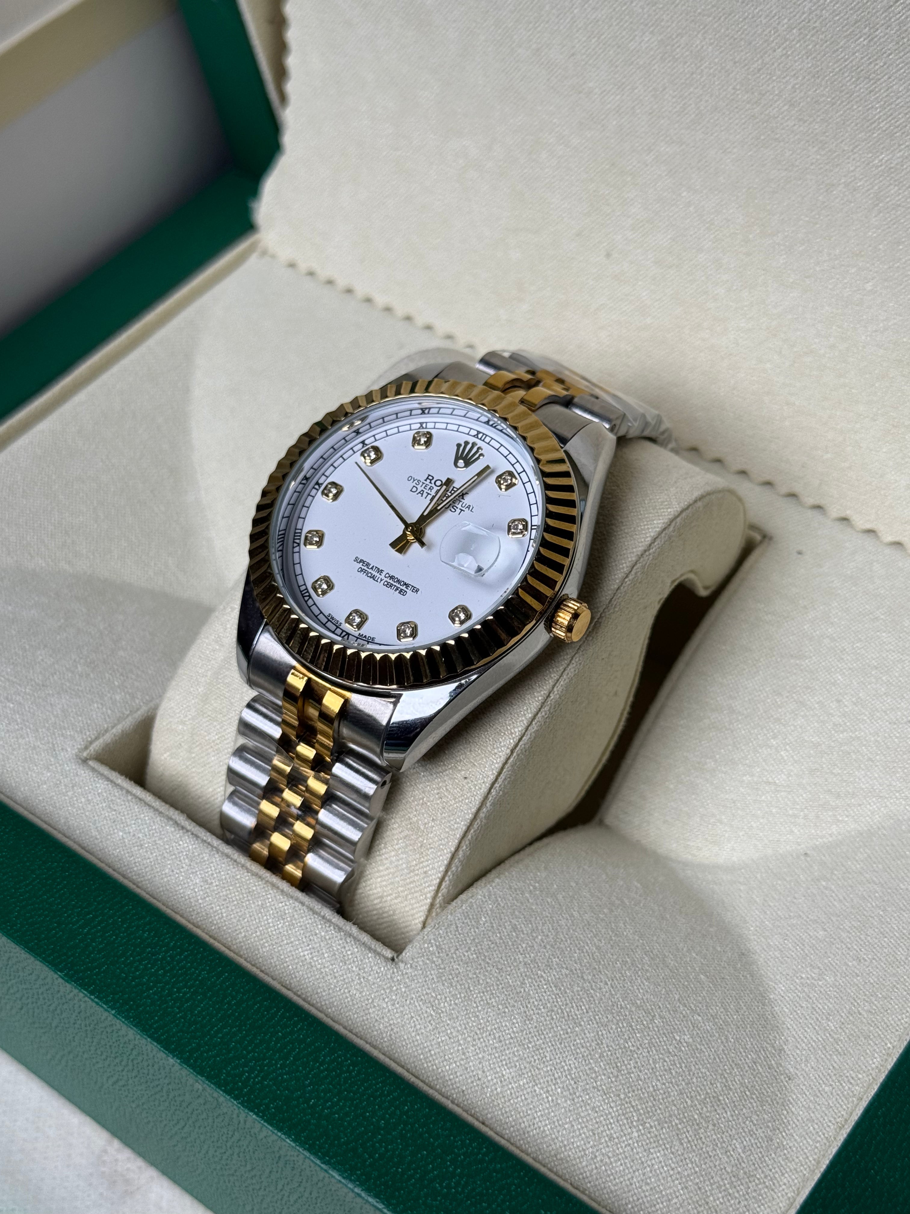 Rolex Oyster Perpetual | Double Tone Chain White Dial | Premium Quality
