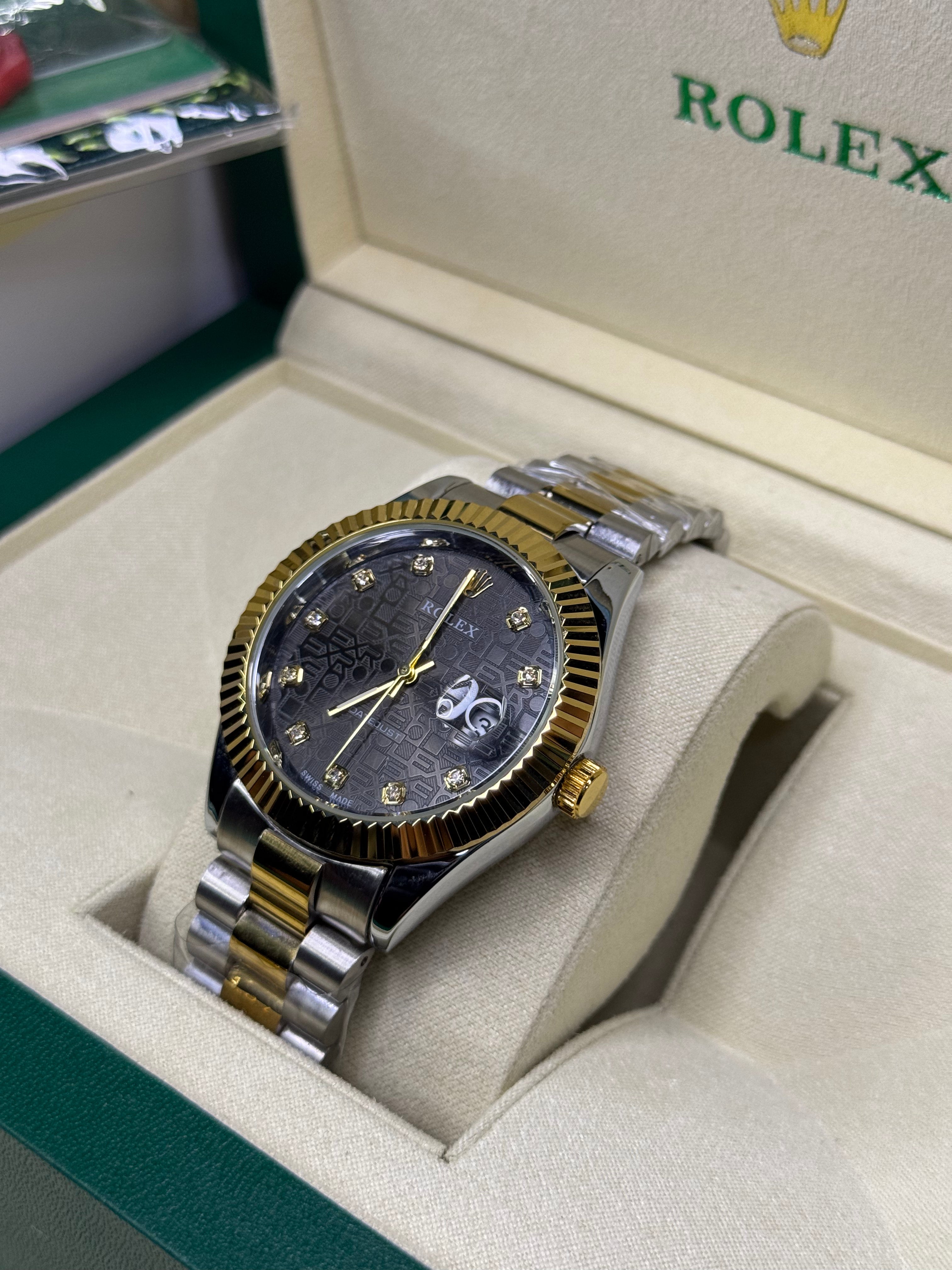 Rolex Oyster Perpetual | Double Tone Chain Black Dial | Premium Quality