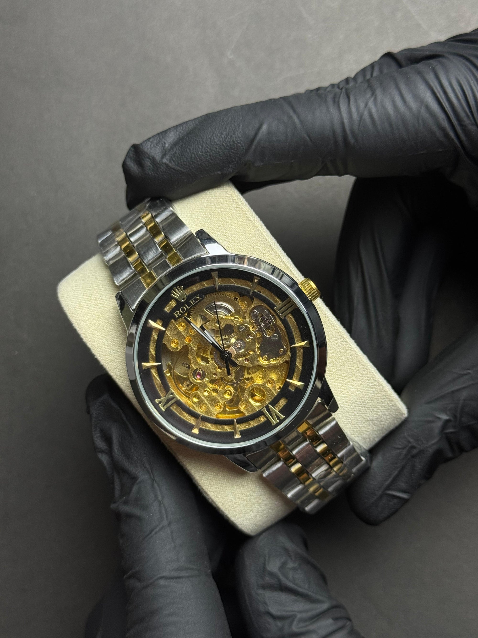 Rolex Skeleton Roman Golden Black | Automatic | Luxury Quality