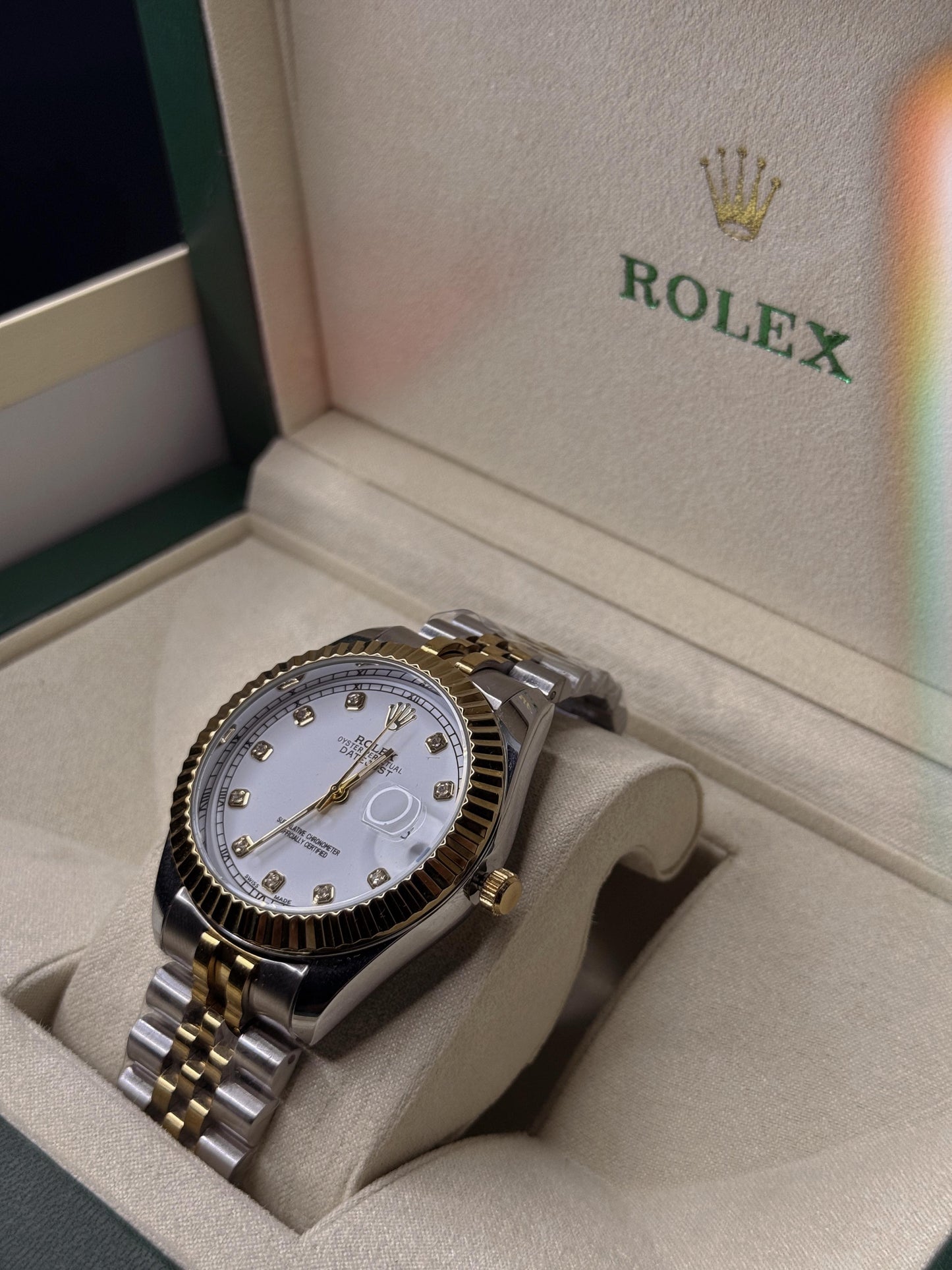 Rolex Oyster Perpetual | Double Tone Chain White Dial | Premium Quality