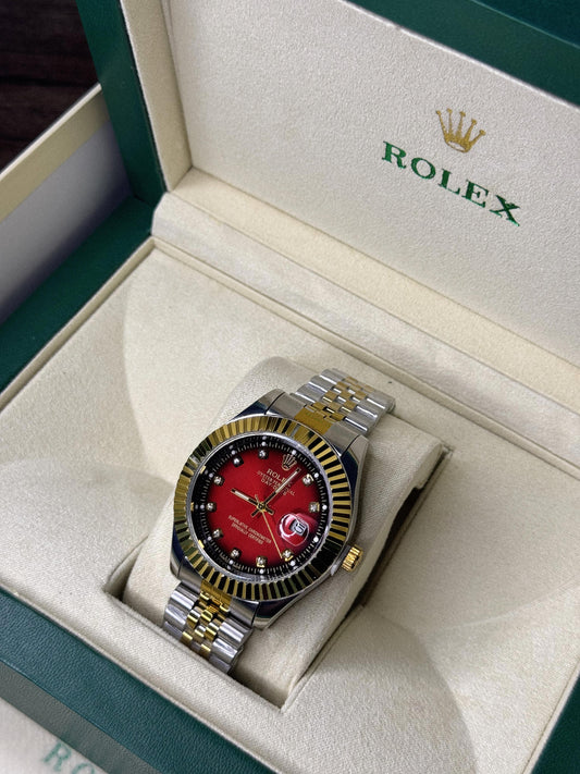 Rolex Oyster Perpetual | Double Tone Chain Red Dial | Premium Quality