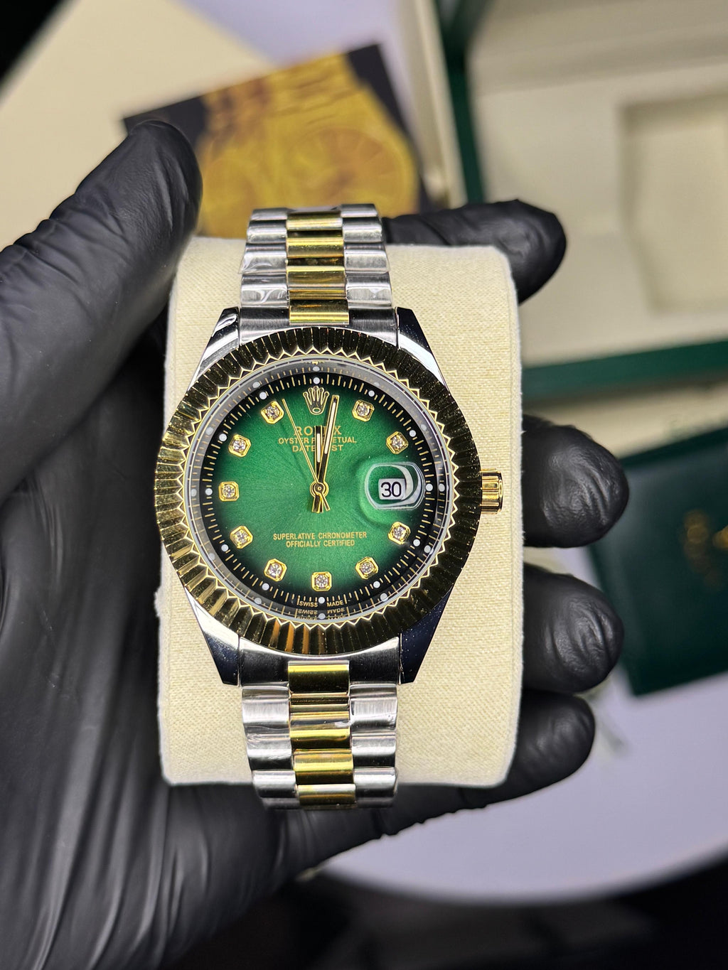 Rolex Oyster Perpetual | Double Tone Chain Green Dial | Premium Quality
