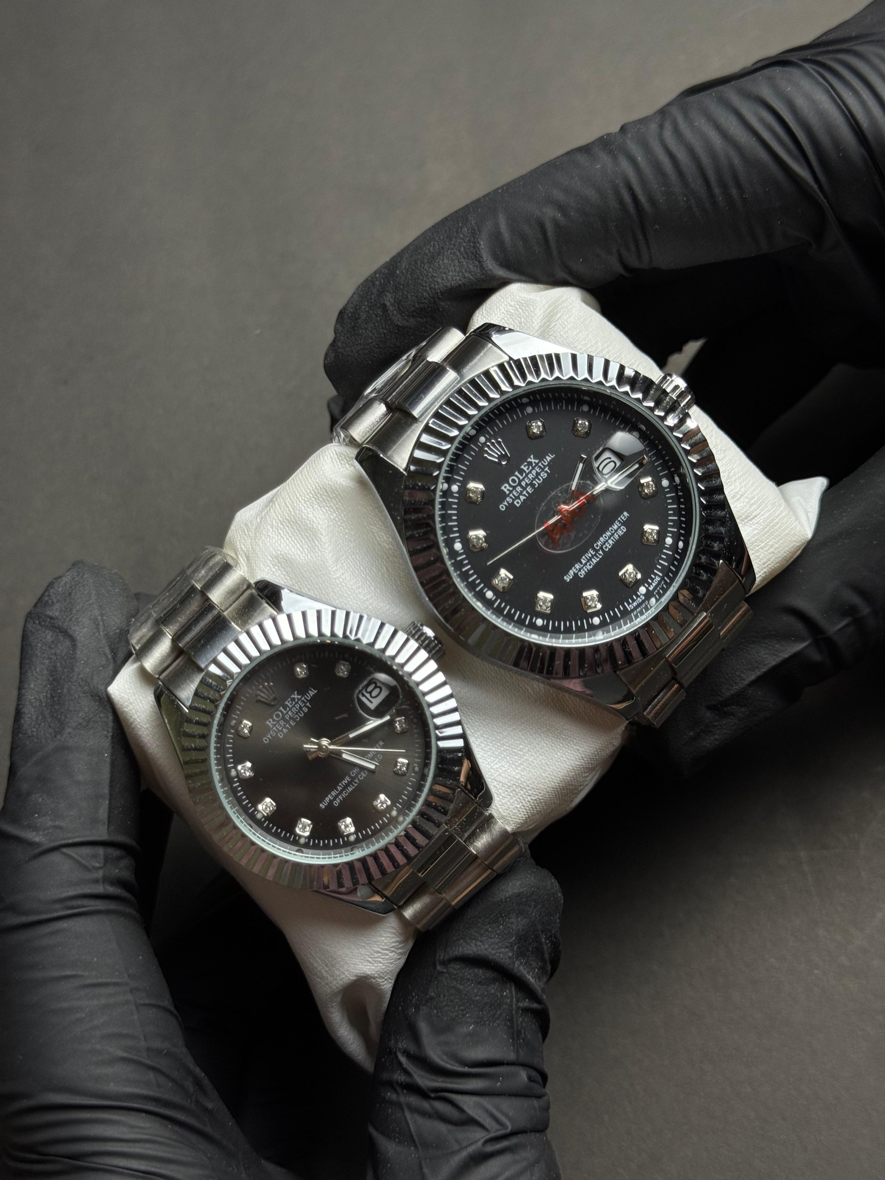 Rolex Couple Watch | Silver Black | Premium Quality