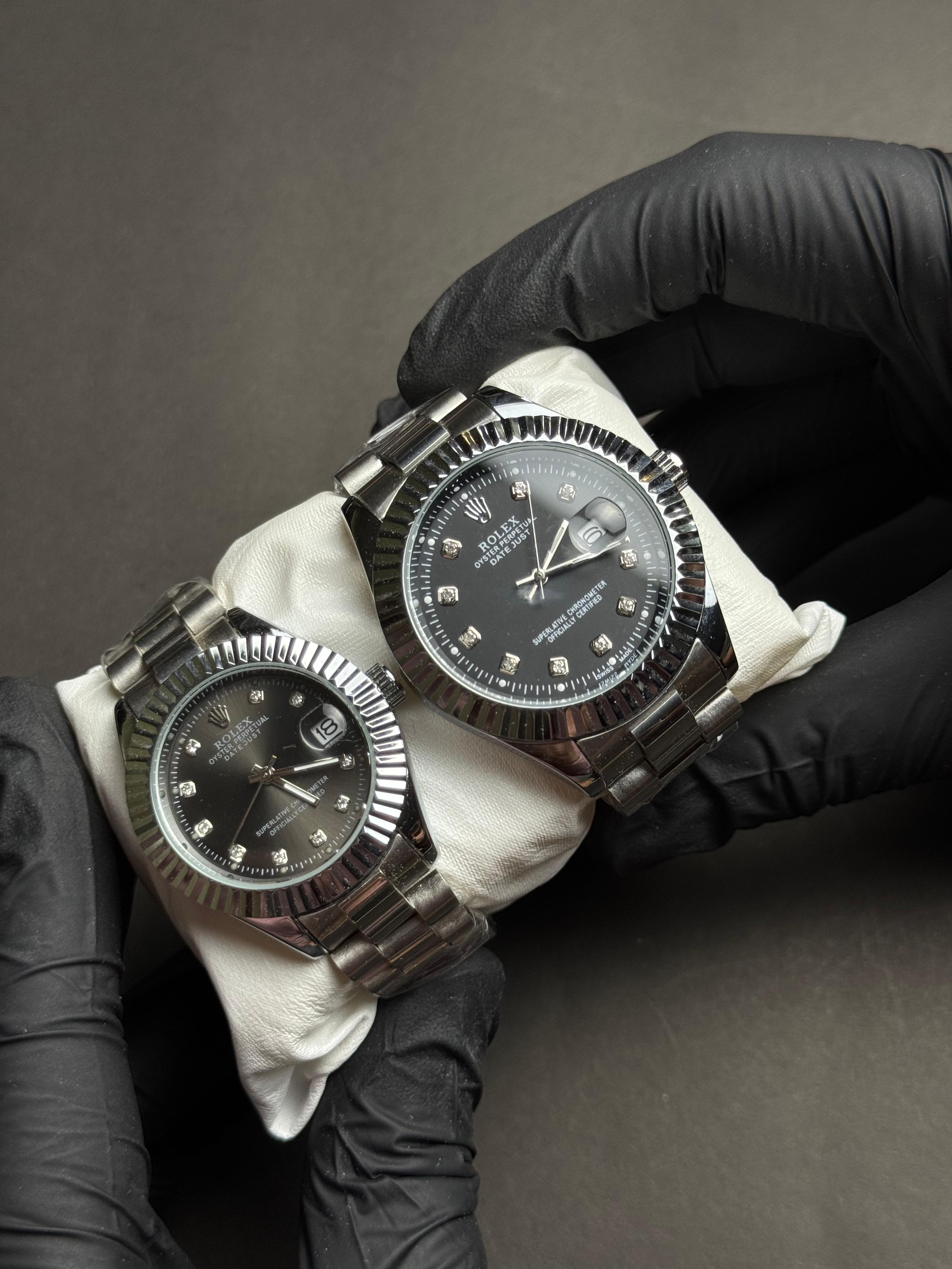 Rolex Couple Watch | Silver Black | Premium Quality