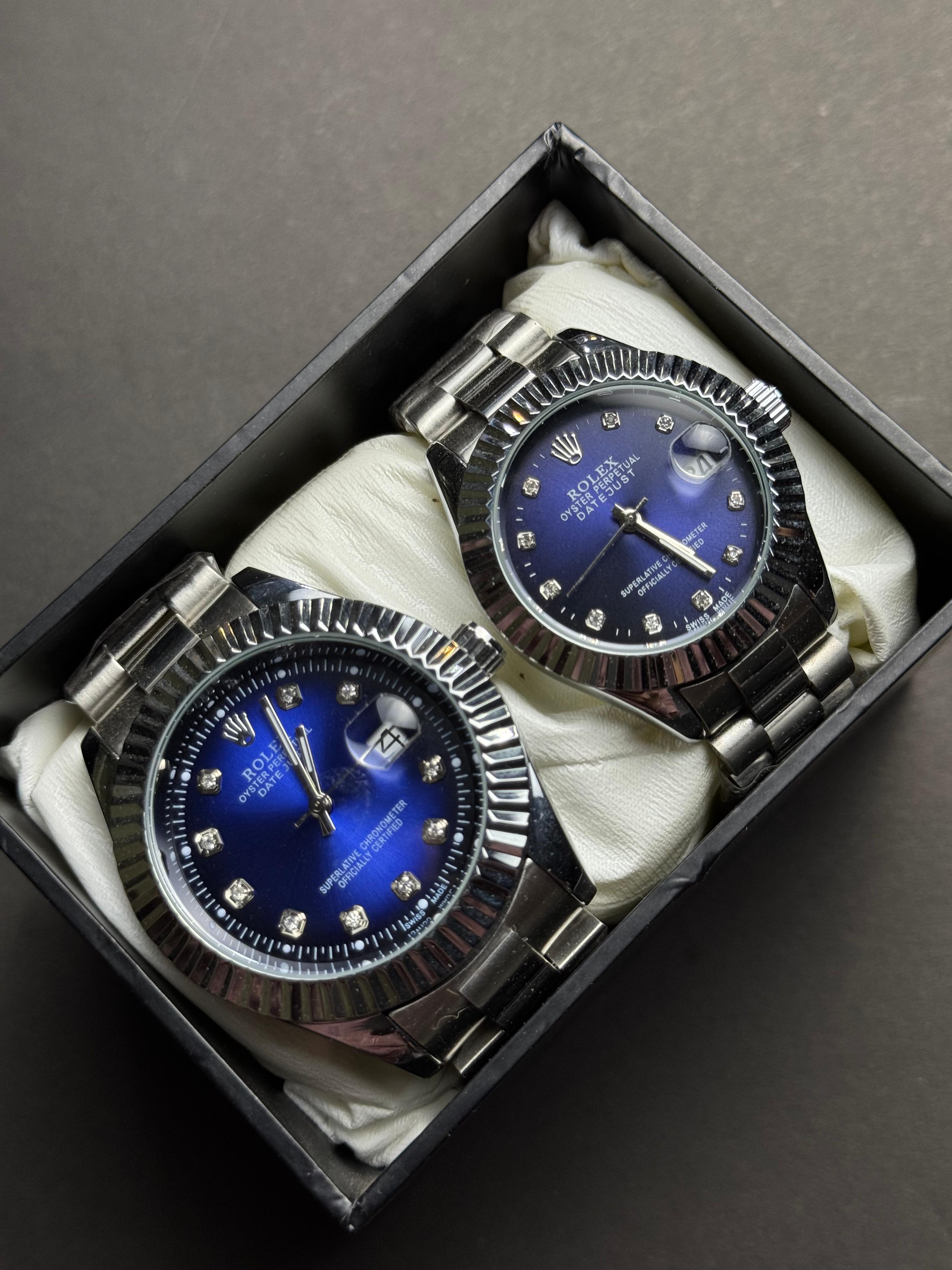 Rolex Couple Watch | Silver Blue | Premium Quality