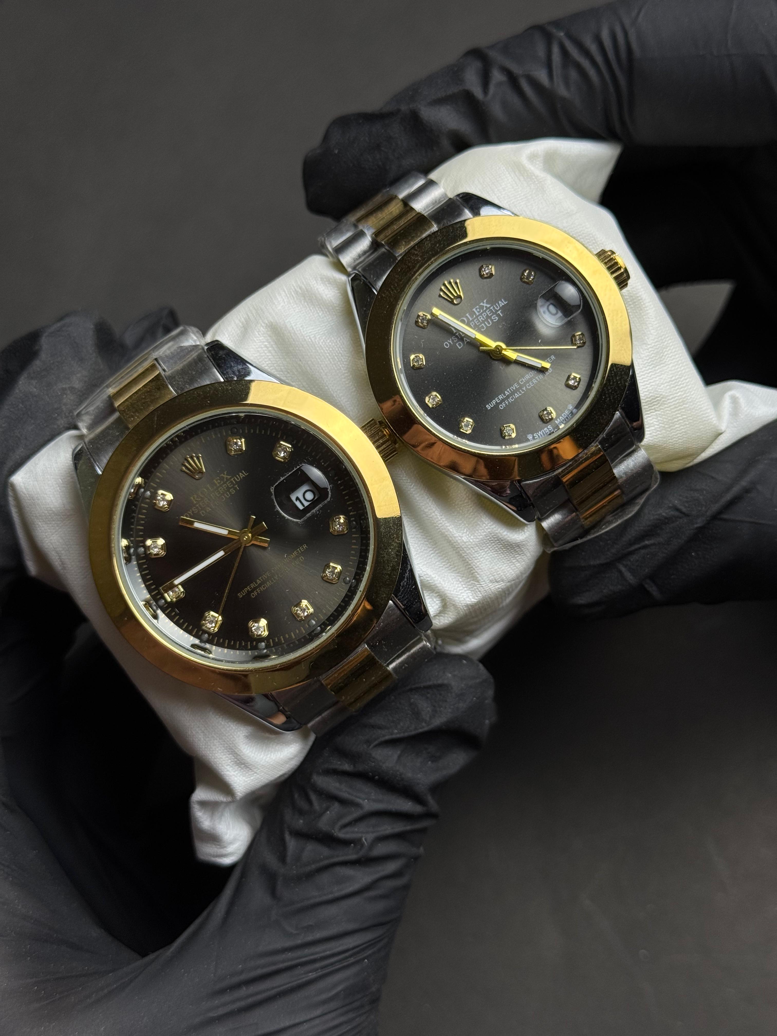 Rolex Couple Watch | Chocolaty Dial Double Tone Chain | Premium Quality