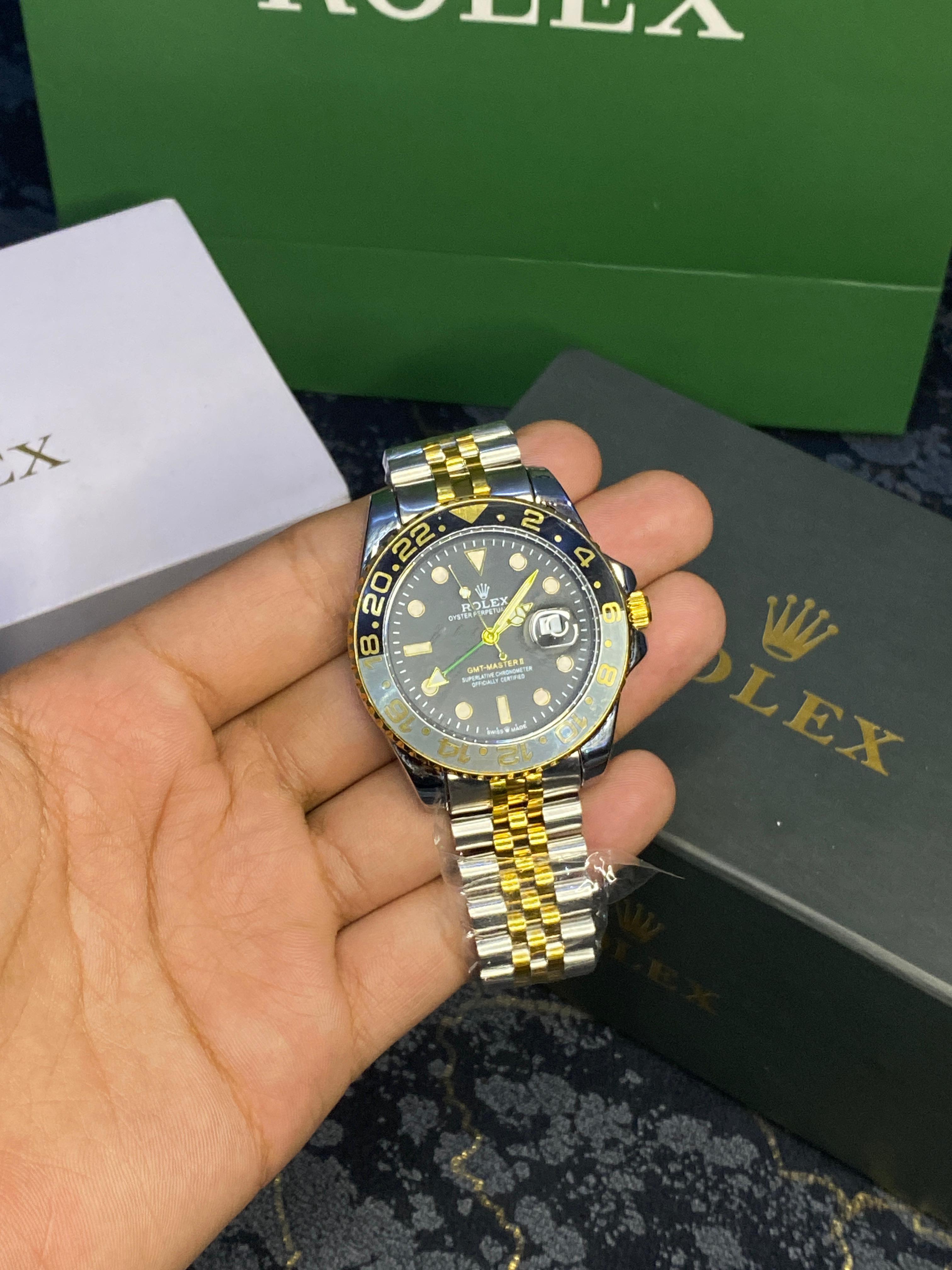Rolex GMT Yellow Dial | Double Tone Chain Black Dial | Premium Quality