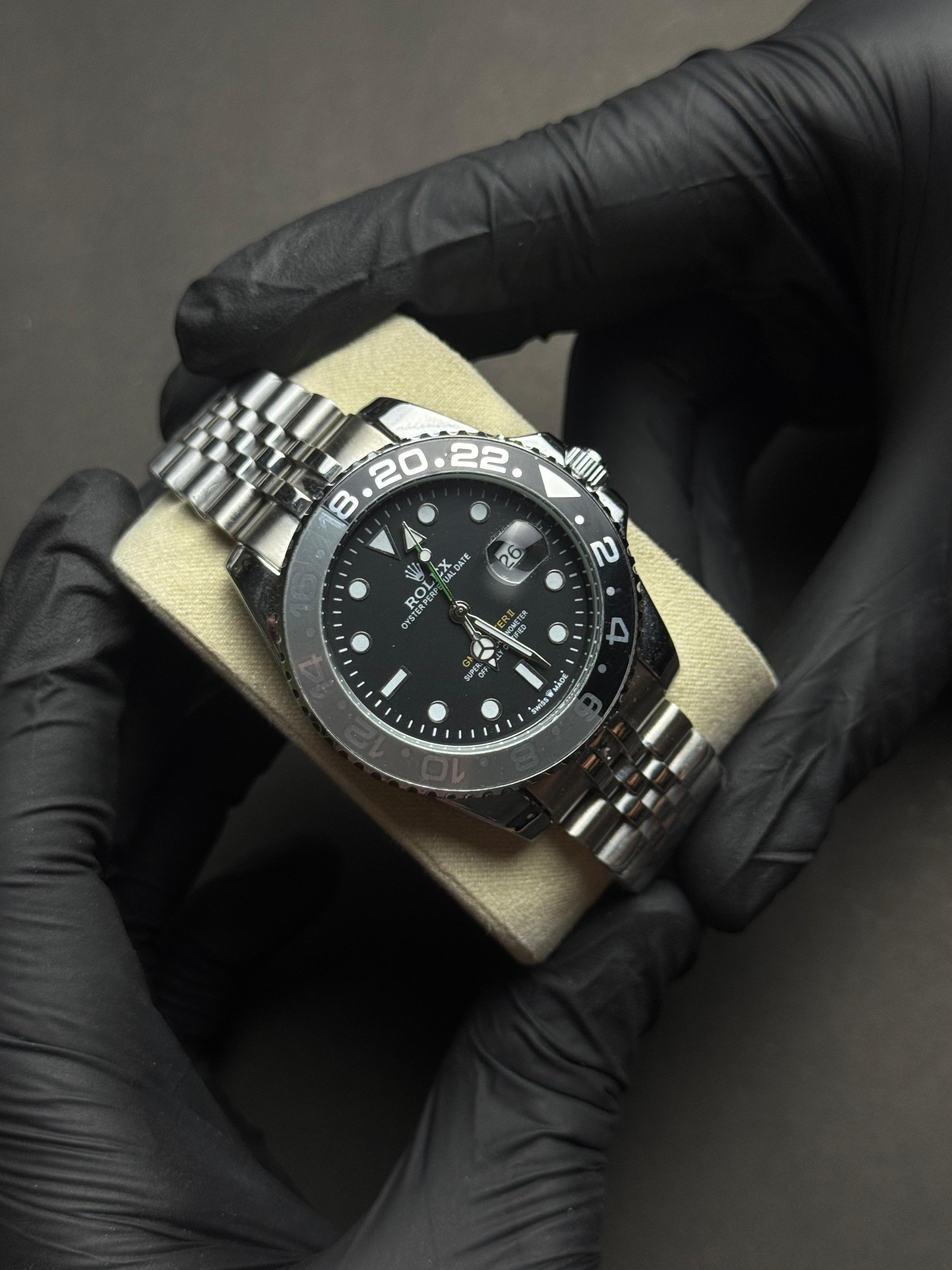 Rolex GMT Grey | Silver Chain Black Dial | Premium Quality