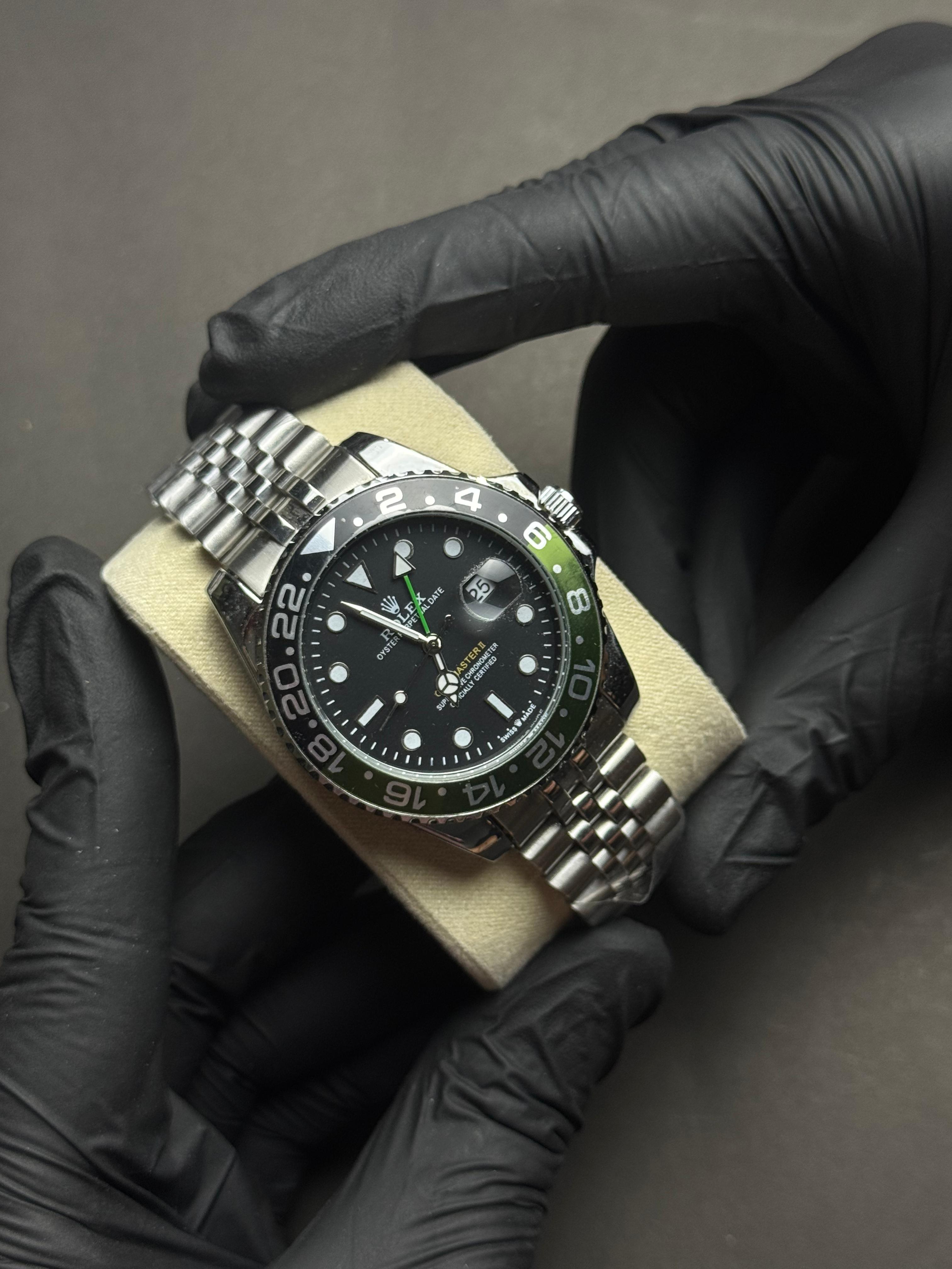 Rolex GMT Green | Silver Chain Black Dial | Premium Quality
