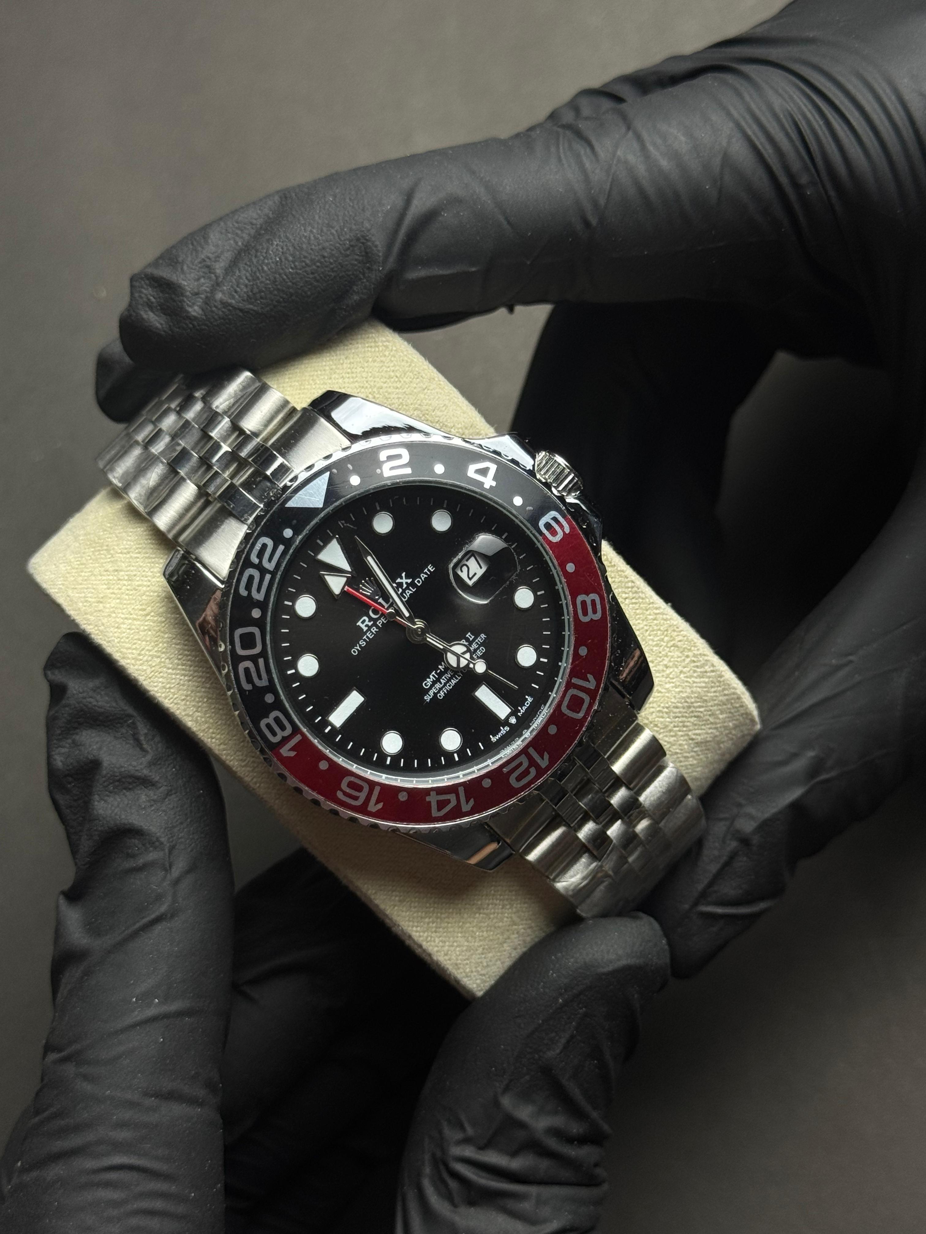 Rolex GMT Pepsi | Silver Chain Black Dial | Premium Quality