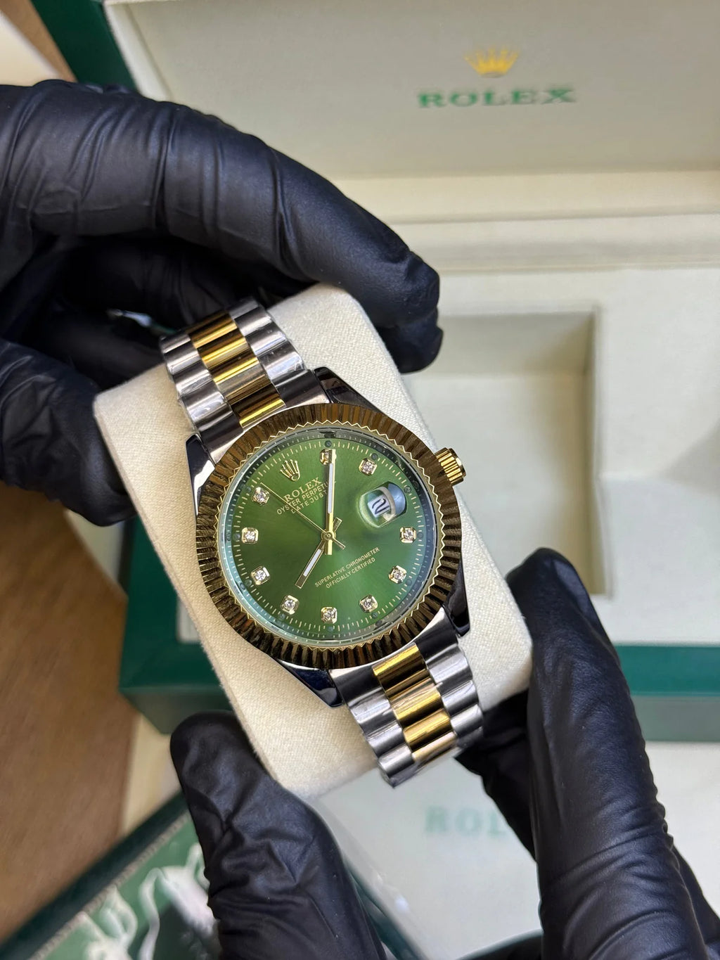 Rolex Oyster Perpetual | Double Tone Chain Green Dial | Premium Quality